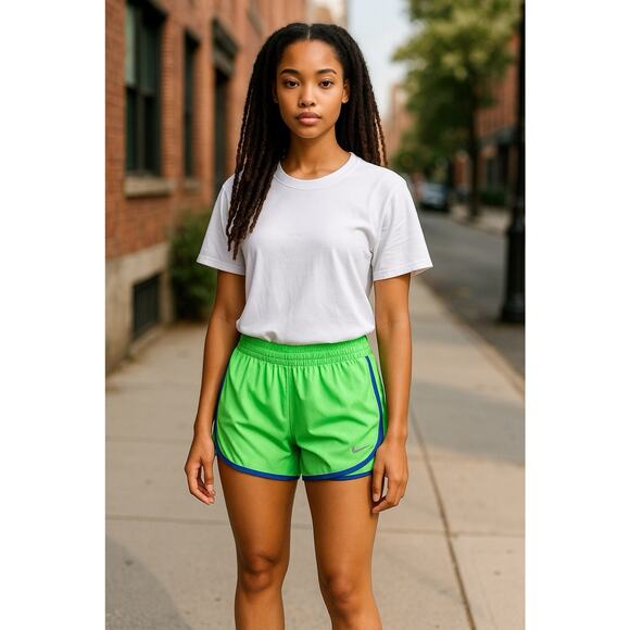 Nike Dri-FIT Women's Running Shorts M Medium Green Blue Trim Lined Inner Pocket - Picture 8 of 12